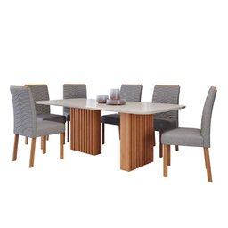 Sala de Jantar Mesa Ester 1,80 com 6 Cadeiras Clarice Wood Cinamomo/off/mad/linho Grafite Cimol Mesa - 1 Sala de Jantar Mesa Ester 1,80 com 6 Cadeiras Clarice Wood Cinamomo/off/mad/linho Grafite Cimol Mesa - 1