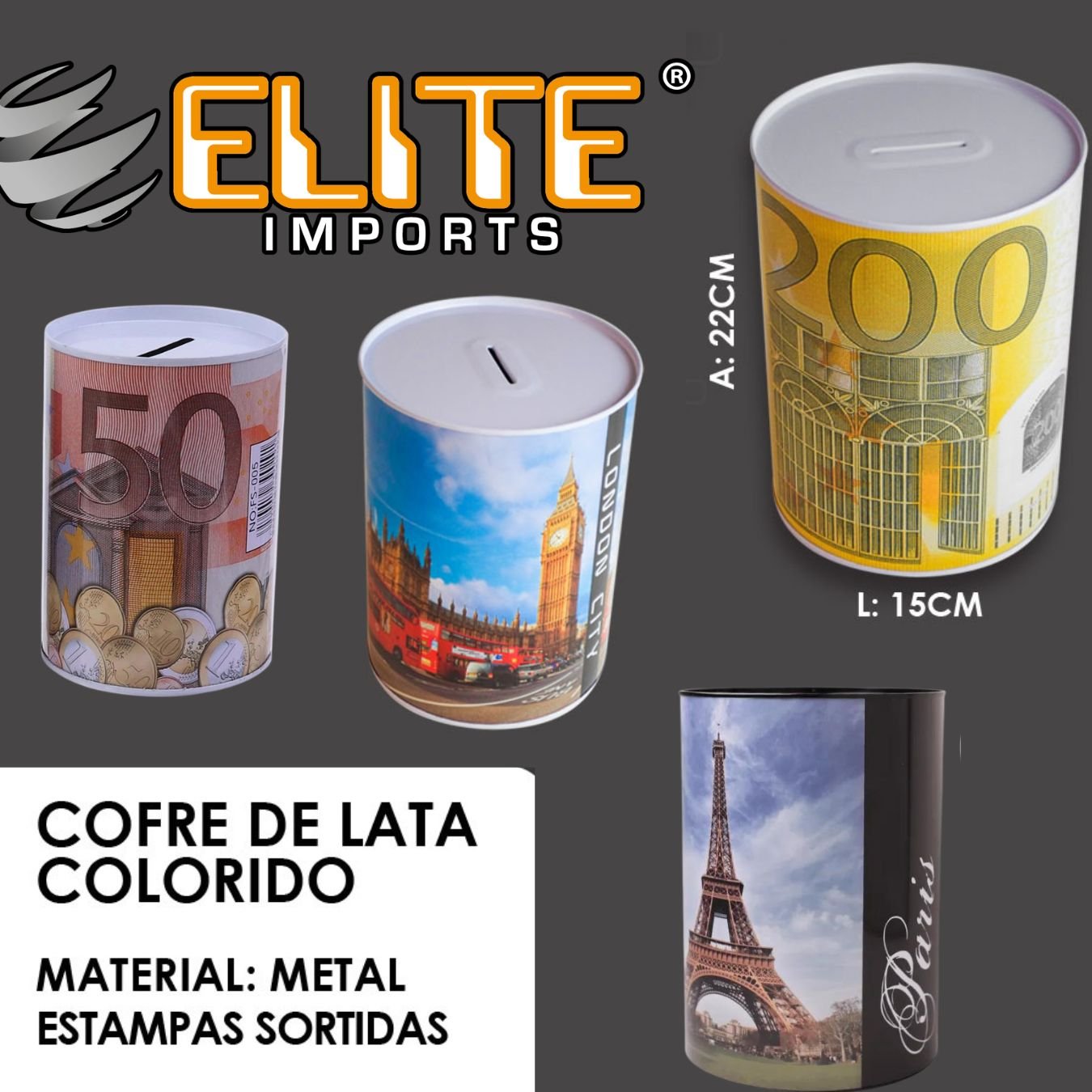 Cofre Grande 22cm de Lata Elite El3985 - 2