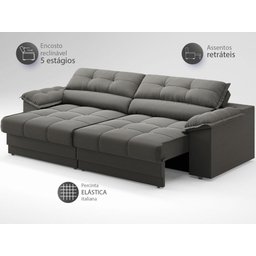 Sofá com Carregador Usb e Molas no Assento Retrátil Reclinável Mimo 2,00m Velosuede Cinza - Netsofas - 4