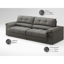 Sofá com Carregador Usb e Molas no Assento Retrátil Reclinável Mimo 2,00m Velosuede Cinza - Netsofas - 2