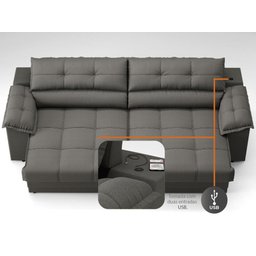 Sofá com Carregador Usb e Molas no Assento Retrátil Reclinável Mimo 2,00m Velosuede Cinza - Netsofas - 6