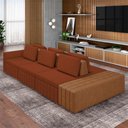 Ver imagem 1 de Sofá Ilha com Encosto e Almofadas Móveis Olimpo 335cm Modulado Linho/pu Terracota/caramelo G45 - Gra