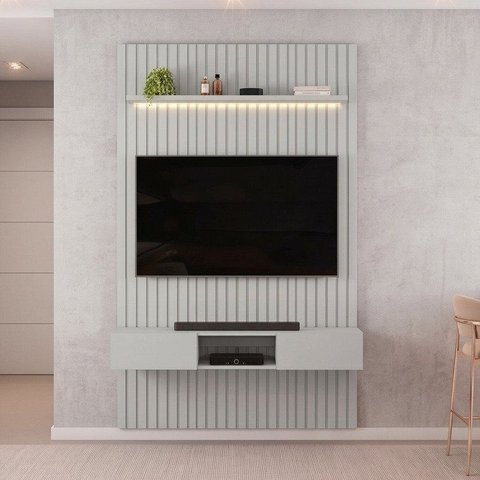 Painel Ripado para TV até 60 Polegadas com LED MDF 143CMX240CM Nicho Trento