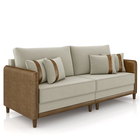 Sofá 3 Lugares Living 232cm Zoe K04 Veludo Bege/marrom - Mpozenato