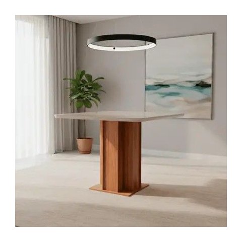 Mesa de Jantar Quadrada Cimol Sophia c/Tampo de Vidro Nature/Off White 4 Lugares Moderna