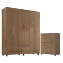 Ver imagem 1 de Guarda Roupa Casal 6 Portas e Cômoda 4 Gavetas 01 Porta Lite Carvalho Oak – Móveis Leão