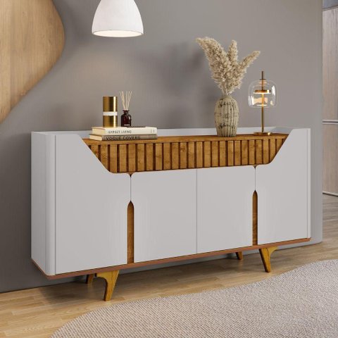 Aparador Celeste Off White Nature 4 Portas 2 Gavetas MDF MDP