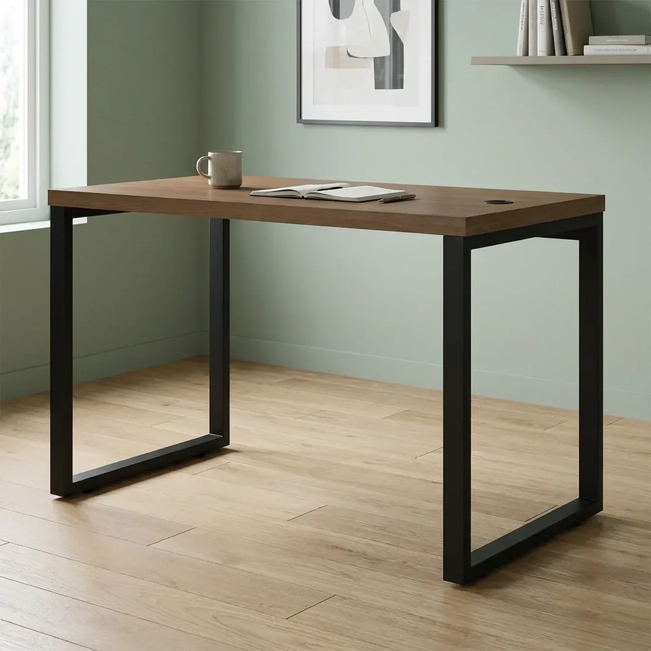 Escrivaninha Mesa para Escritório Industrial com Passa-Cabos 120x70cm Office Carvalho/Munique Marrom