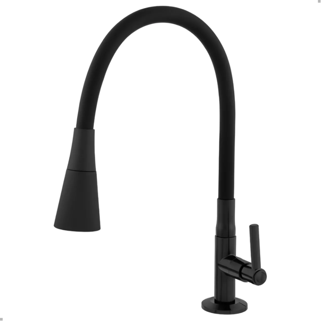 Torneira Preta Gourmet Bancada Abs Jato Duplo Tudo Silicone - 1