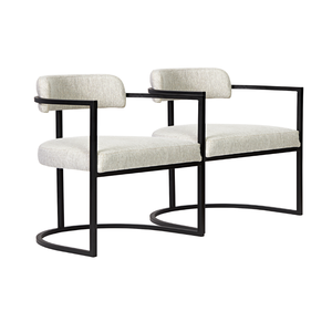 Kit 02 Poltronas Ohio Linho Bege Estrutura Preto