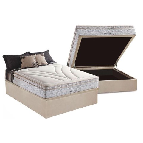Cama Box Baú Casal: Colchão Molas Masterpocket Ensacadas Herval Maxspring American + Base Crc