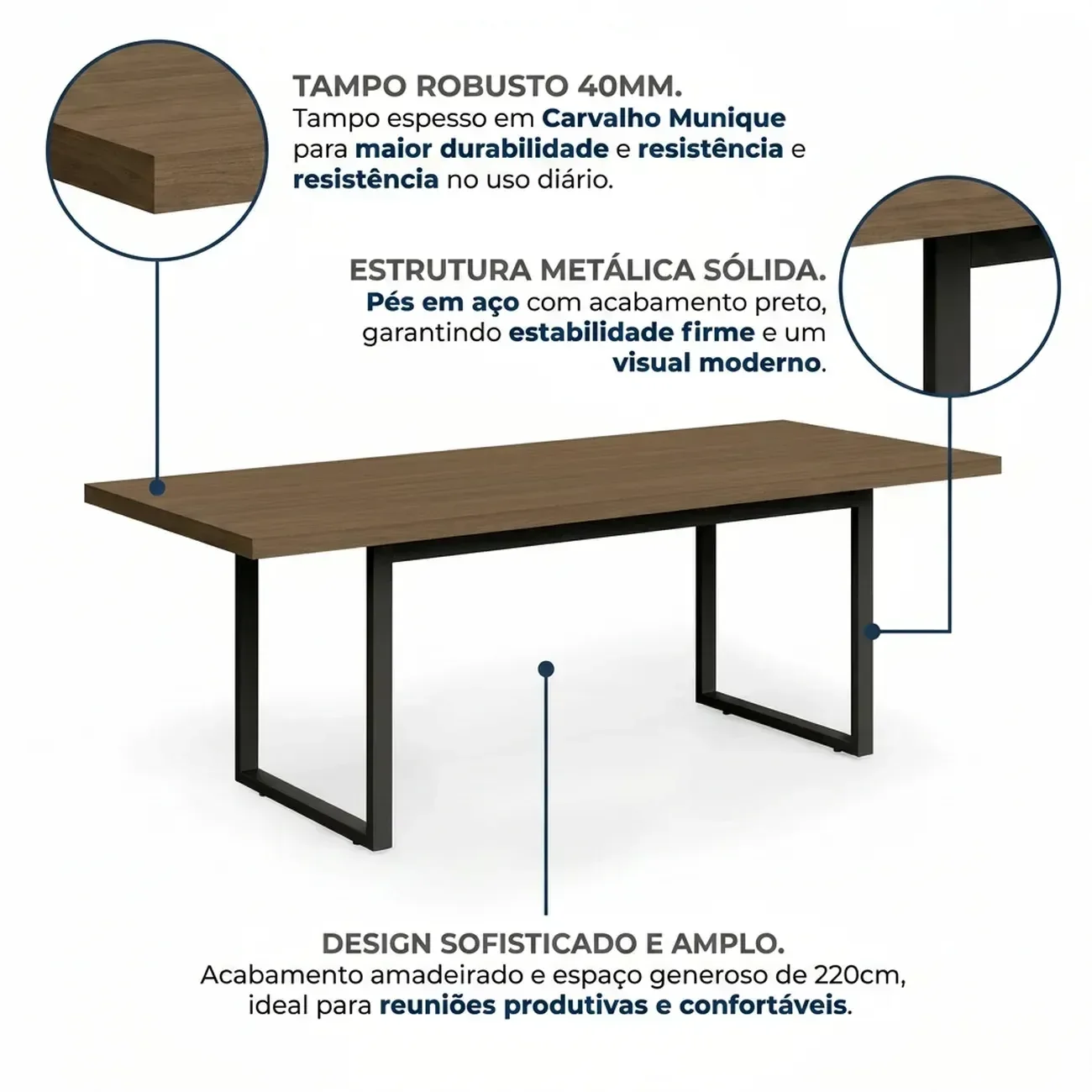 Ver imagem 4 de Mesa de Reunião para Escritório 8 Lugares Industrial Office 220x91cm Carvalho/Munique