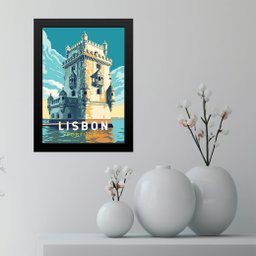 Quadro Decorativo Torre de Belém - Portugal 24x18cm - com Vidro:moldura Branca - 2