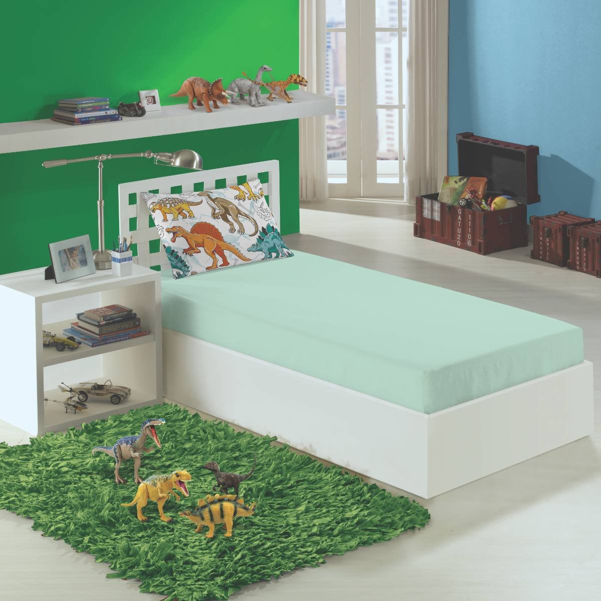 Jogo Cama Dinossauro 100% Algodao Estampado 88x188x30cm - 2