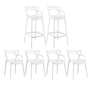 Kit 4 Cadeiras e 2 Banquetas Altas Masters Allegra - Branco