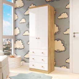 Guarda Roupa Infantil 2 Portas 3 Gavetas 100% Mdf Smim New Móveis Peroba Branco Brilho/amêndoa - 2