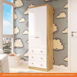 Guarda Roupa Infantil 2 Portas 3 Gavetas 100% Mdf Smim New Móveis Peroba Branco Brilho/amêndoa - 6