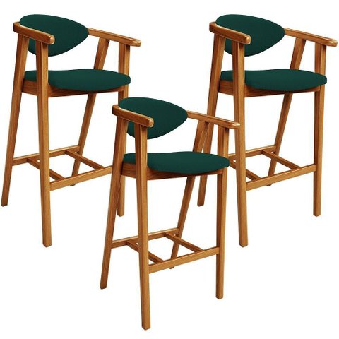 Kit 03 Banquetas Alta para Cozinha Bancada Bar Sala de Jantar Fixa Cecília L02 Bouclê Verde