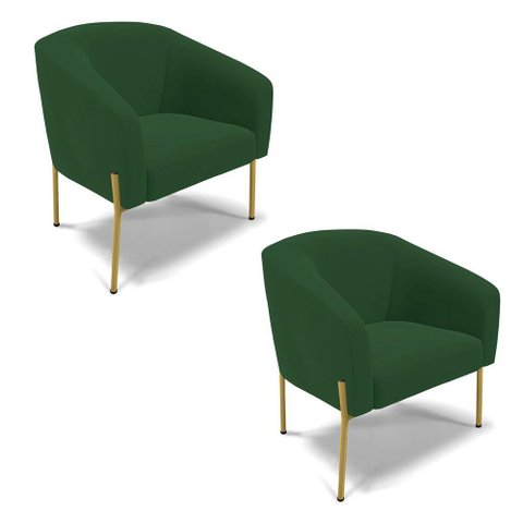 Cadeira Sala de Jantar Pé de Ferro Dourado Kit 2 Stella Veludo D03 - D'Rossi Cor Verde