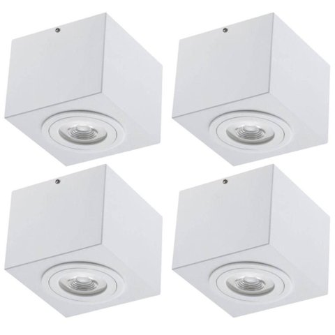 Kit 4 Plafons Luminária de Sobrepor Quadrada Branco Aluzinc Dital Escritório Sala Cozinha