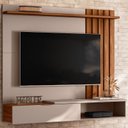 Ver imagem 1 de Home Suspenso Vegas 1,60m Tvs 65'' Porta Basculante Nichos Painel Lateral Ripado -grigio Fosco /