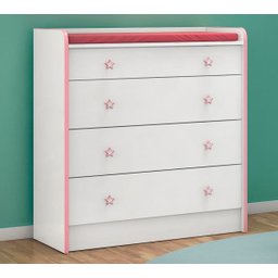Cômoda Infantil Trocador 04 Gavetas Doce Sonho Branco Rosa 252310 Qmovi - 1