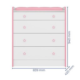 Cômoda Infantil Trocador 04 Gavetas Doce Sonho Branco Rosa 252310 Qmovi - 3