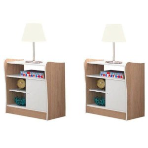 Mesa de Cabeceira Infantil 1 Porta 2 Peças Amore Branco/carvalho - Qmovi