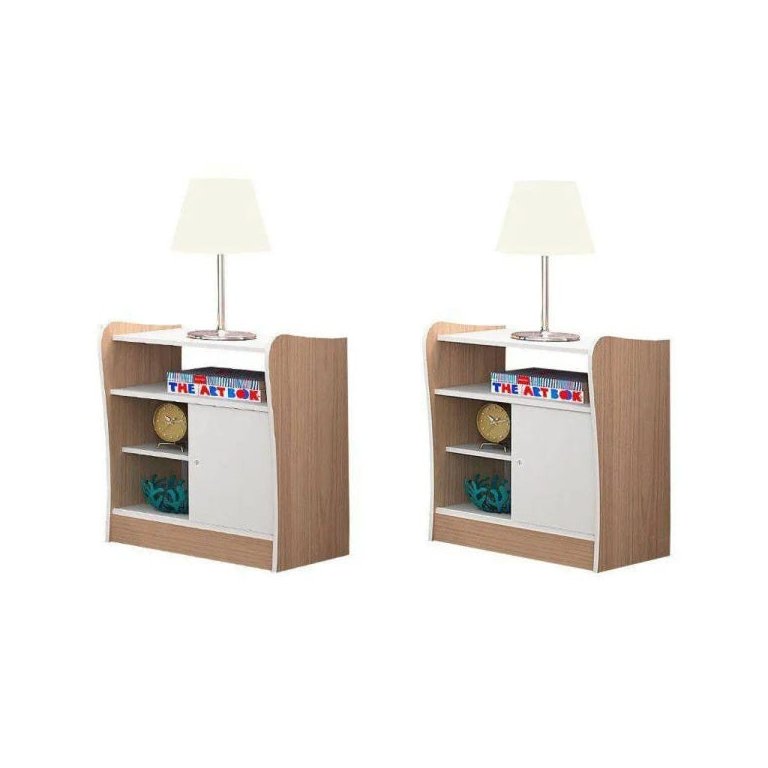 Mesa de Cabeceira Infantil 1 Porta 2 Peças Amore Branco/carvalho - Qmovi Mesa de Cabeceira Infantil 1 Porta 2 Peças Amore Branco/carvalho - Qmovi
