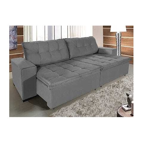 Sofá Retrátil e Reclinável 2,10m Suede Austrália Cinza
