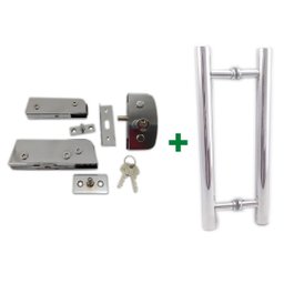 Kit ferragens para porta de vidro blindex pivotante + puxador tubular redondo 40x30cm - Cromado - 1