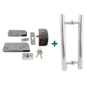 Kit ferragens para porta de vidro blindex pivotante + puxador tubular redondo 40x30cm - Cromado