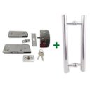 Ver imagem 1 de Kit ferragens para porta de vidro blindex pivotante + puxador tubular redondo 40x30cm - Cromado