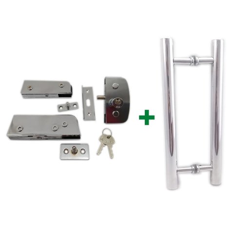 Kit ferragens para porta de vidro blindex pivotante + puxador tubular redondo 40x30cm - Cromado
