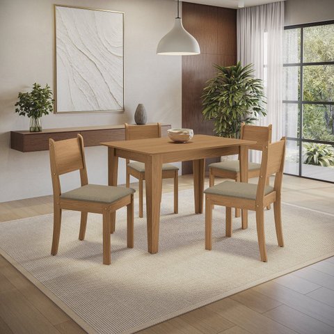 Conjunto para Sala de Jantar Mesa com 4 Cadeiras Melina Marrom/Canela/Areia