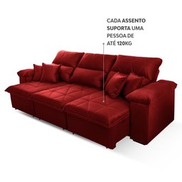 Sofá Retrátil Reclinável Trento 2,30m Suede Velut Vermelho c/ Molas no Assento - King House - 8