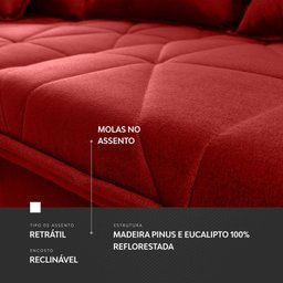 Sofá Retrátil Reclinável Trento 2,30m Suede Velut Vermelho c/ Molas no Assento - King House - 6