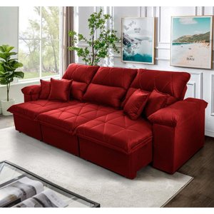 Sofá Retrátil Reclinável Trento 2,30m Suede Velut Vermelho c/ Molas no Assento - King House