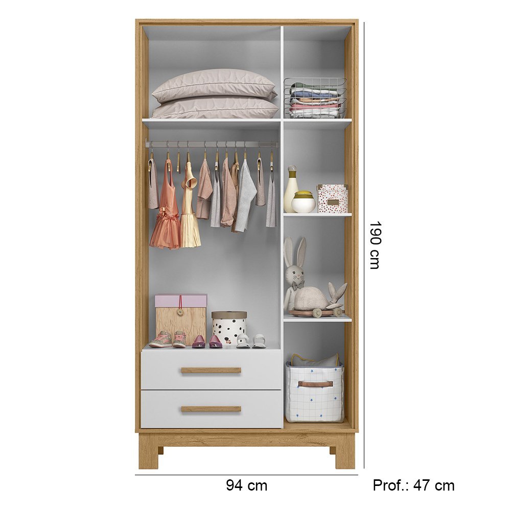 Quarto de Bebê Qencanto Slim com Roupeiro 4340 e Berço Mini Cama 4315 Qmovi Freijó Branco Acetinado - 2