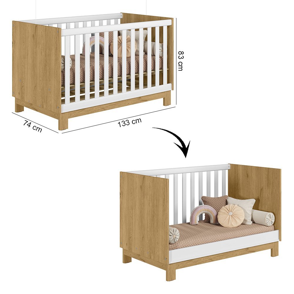 Quarto de Bebê Qencanto Slim com Roupeiro 4340 e Berço Mini Cama 4315 Qmovi Freijó Branco Acetinado - 3