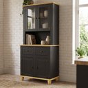 Ver imagem 1 de Kit Cozinha 4 Portas 2 Gavetas Retrô MDF Pés em Madeira Maciça 91,5cm Joy Yescasa Preto/Natural