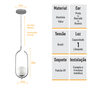 Ver imagem 5 de Lustre Pendente On Clip - Prata com Globo de Vidro Branco - 4125-15-br