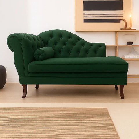 Recamier Divã Larissa 1,20cm Direito Sala Veludo:verde/liso