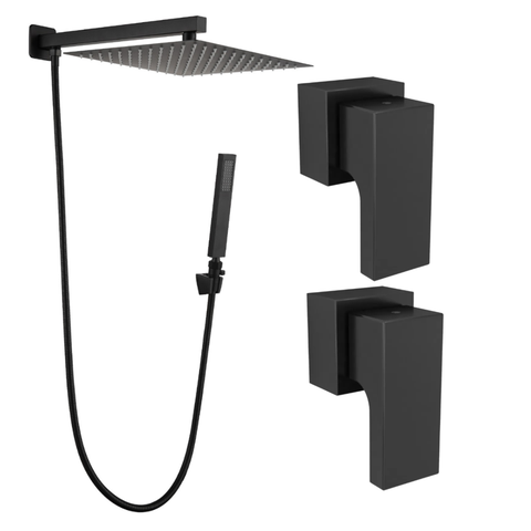 Kit Ducha 20x20 Slim C/ Desviador e Acabamento P/ Registro Base Deca 16 Estrias até 1'' Pol Preto