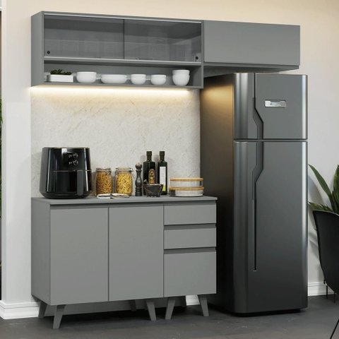 Armário de Cozinha Compacta 200cm Nice Madesa Xa14 Cinza