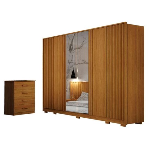 Guarda Roupa Casal Evo 6 Portas com Espelho Cinamomo com Cômoda Rubi 4 Gavetas Cinamomo – Leifer