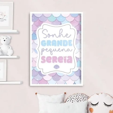 Quadro Sonhe Grande Pequena Sereia 24x18cm - com Vidro:moldura Branca