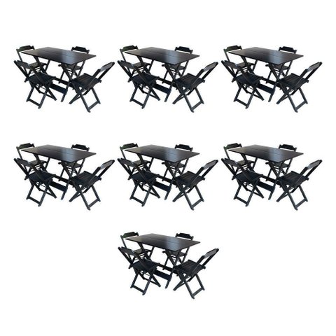Kit 7 Conjuntos De Mesa Dobravel Com 4 Cadeiras De Madeira 120X70 Para Restaurante E Bar - Preto