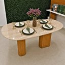 Ver imagem 3 de Mesa de Jantar Orgânica Cora 140x90cm Base Dupla - Mármore Travertino