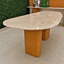 Ver imagem 2 de Mesa de Jantar Orgânica Cora 140x90cm Base Dupla - Mármore Travertino